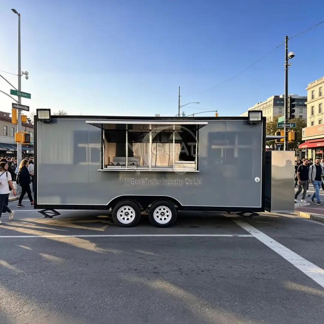 

Commercial Kitchen Food Truck - Fully Equipped Mobile Food Trailer with Hood & Stove for Fast Food Business