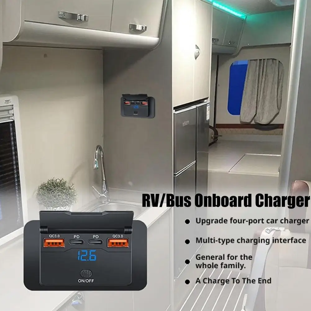 

2025 New 4-Ports Car Charger Outlet Panel Wall Mount With 3.1A For Car Bus Truck RV Waterproof Auto Car Accessories