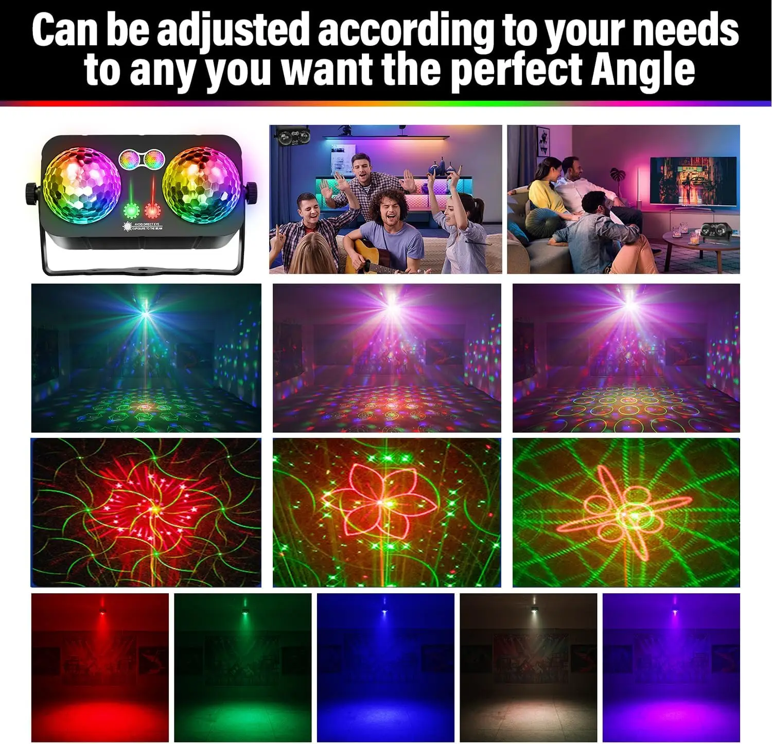 6-in-1 Disco Light Party Lights with Remote, Sound Activated Modes, Led DJ Disco Ball for Parties, Stage Lighting, Home Events