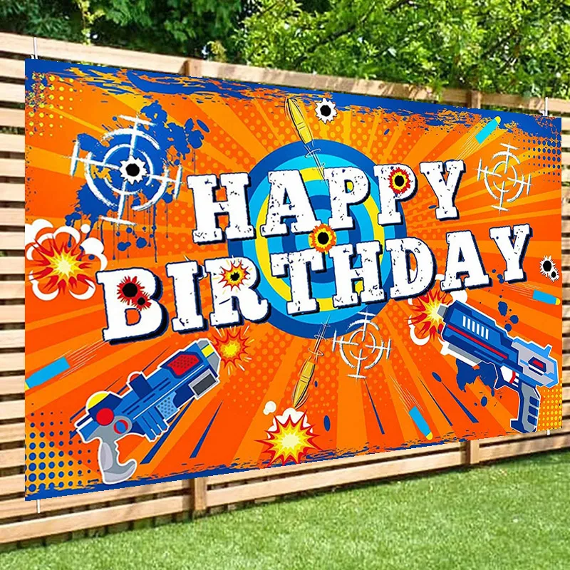 Nerf Gun Party Photography Backgrounds Boys Shooting dartsBirthday Photo Backdrops Cartoon Decor Banners Poster Customized Prop