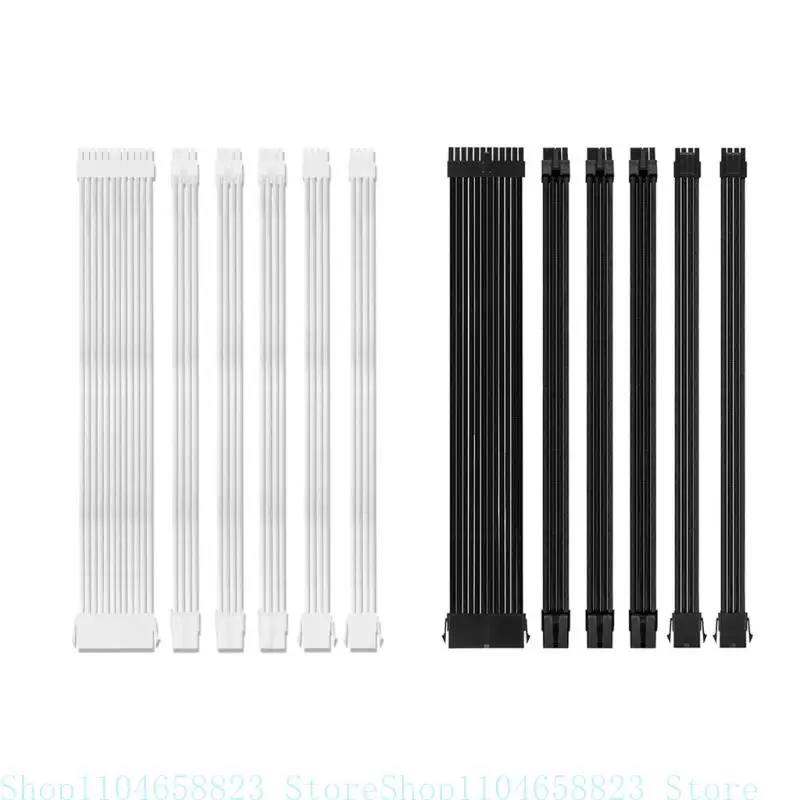

24PIN Mainboard and GPU 6+2Pin PCIE CPU 8PIN Colorful Module Cable Computer 18AWG Power Supply Extension Cable Set 6PCS
