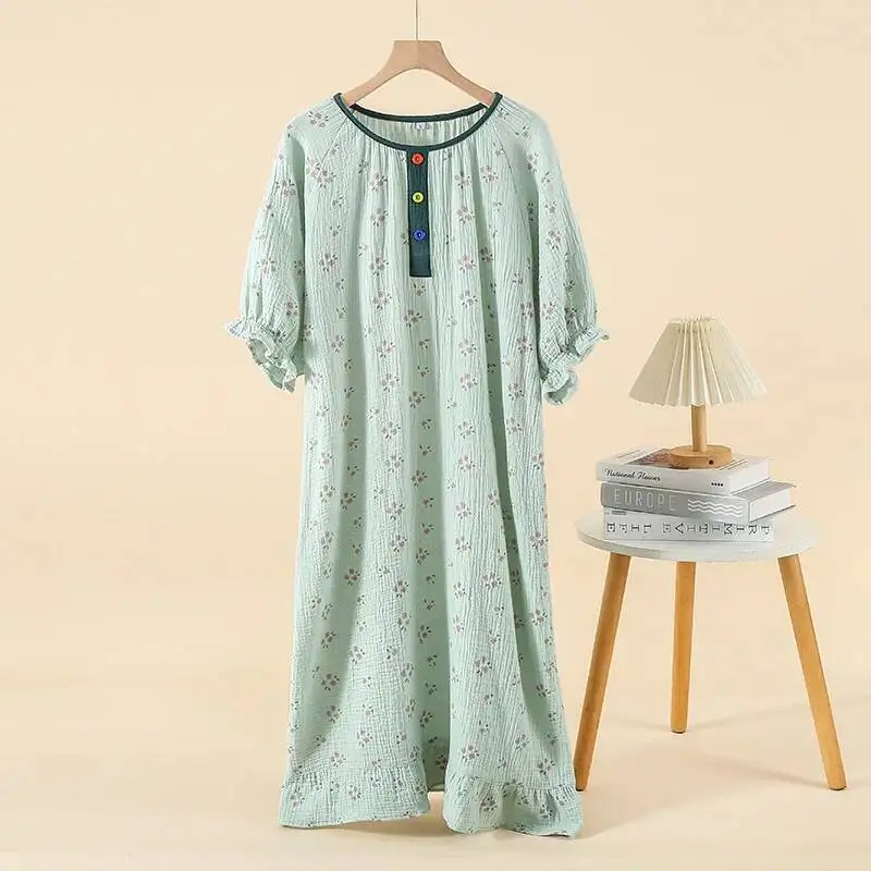 

Милое милое женское спальное платье с короткими рукавами, домашняя одежда средней длины, свободные ночные рубашки с разноцветным принтом