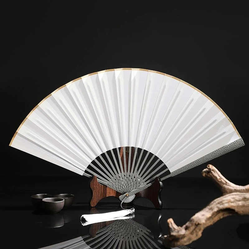 

9.5inch Metal High-Value Folding Fan Ancient Style Meteorite Pattern Fan Handmade Chinese Style Alloy Craft Fan