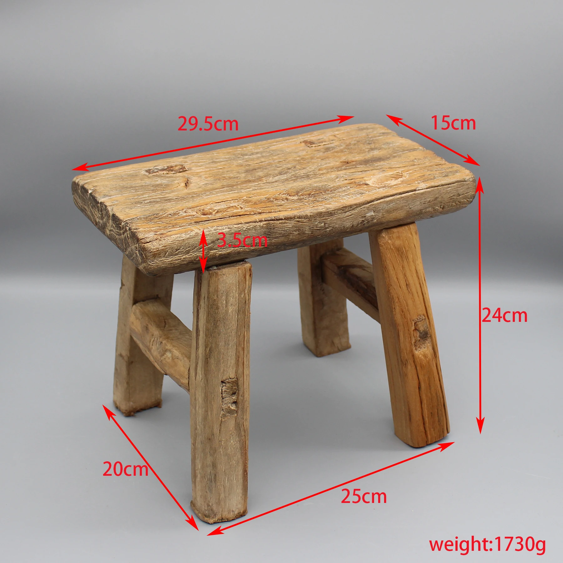 Old Wooden Stool, Small Side Table, Plant Stand, Tenon and Mortise Jointed