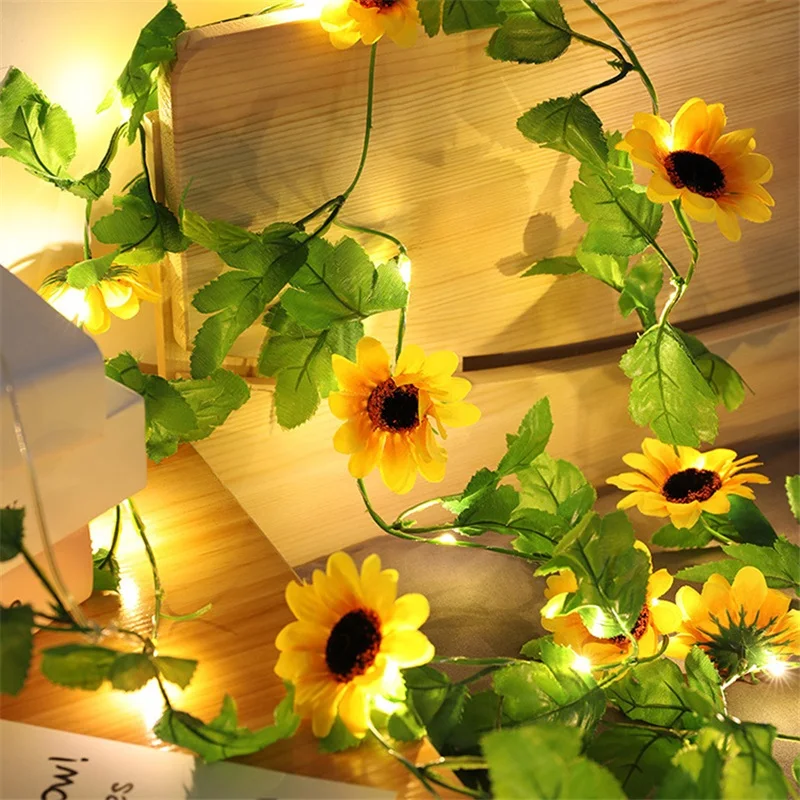 

2M LED Sunflower String Lights Battery Operated Flower Fairy Lights Christmas Garland For Valentine Wedding Party Decoration