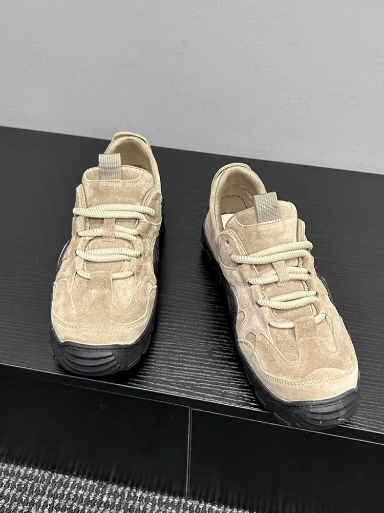 Autumn New Mens Outdoor Hiking Shoes Thick Platform Antiskid Camping Shoes Male Real Cow Suede Leather Sport Sneakers Trainers