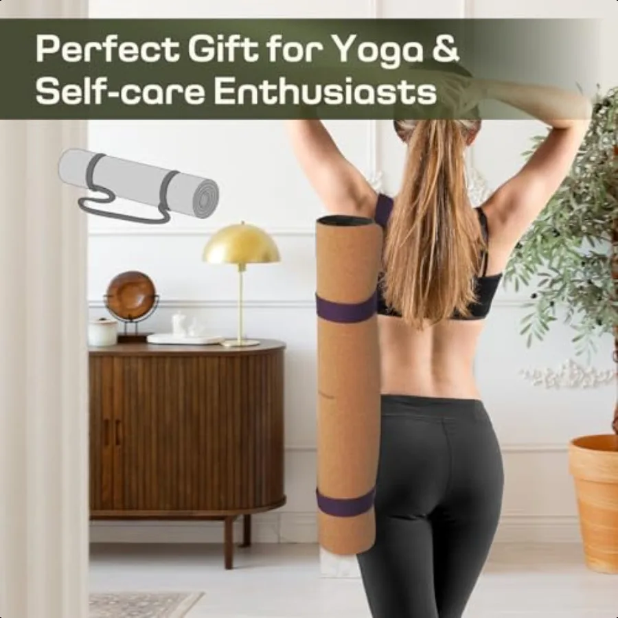 بساط يوجا من الفلين غير قابل للانزلاق يقاوم العرق والروائح بساط تمرين مع حزام حمل لليوجا الساخنة وأرضية البيلاتس والتدريبات اللياقة البدنية #5