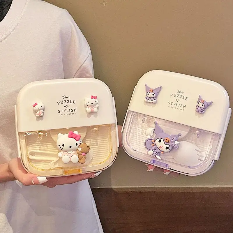 

1100Ml Kawaii Sanrio Hello Kitty Kuromi Pochacco Lunch Box Student Format Insulation Portable Microwave Heating Office Workers