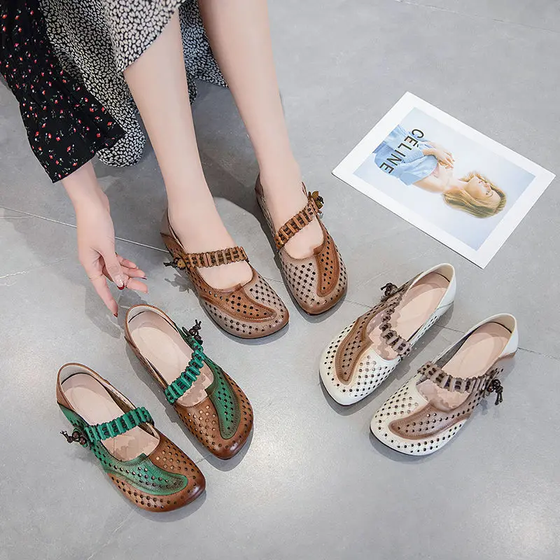 

Women's Shoes, Slippers Breathable Hollow Out Leather Girl Shoes Flat Heel for Ladies Casual Daily Easy Wear Slip-on Shoes