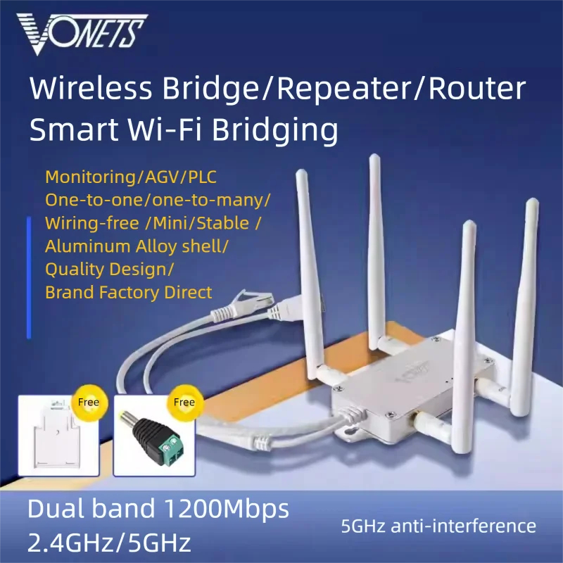 VONETS VBG1200 Industrial Dual Band 2.4GHz/5GHz WiFi Router Wireless Bridge Ethernet Repeater WiFi Adapter for Network Devices