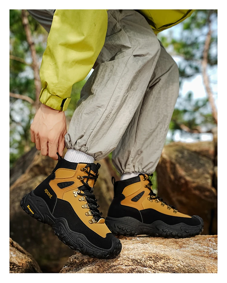 Retro Herren High-Top-Stiefel mit dicker Sohle, strapazierfähig für Wandern, Trekking, Camping und Outdoor-Sport – Detail 14