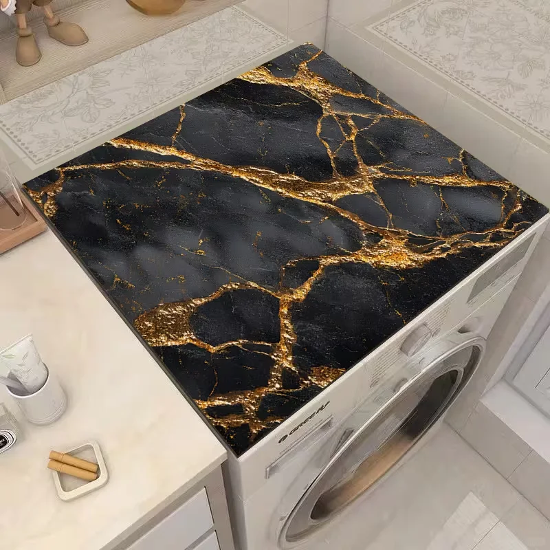 Multi Functional Fashionable Printed Tableware Drying Pad Black Gold Marble Printed Pattern Kitchen Countertop Pad Drain Pad