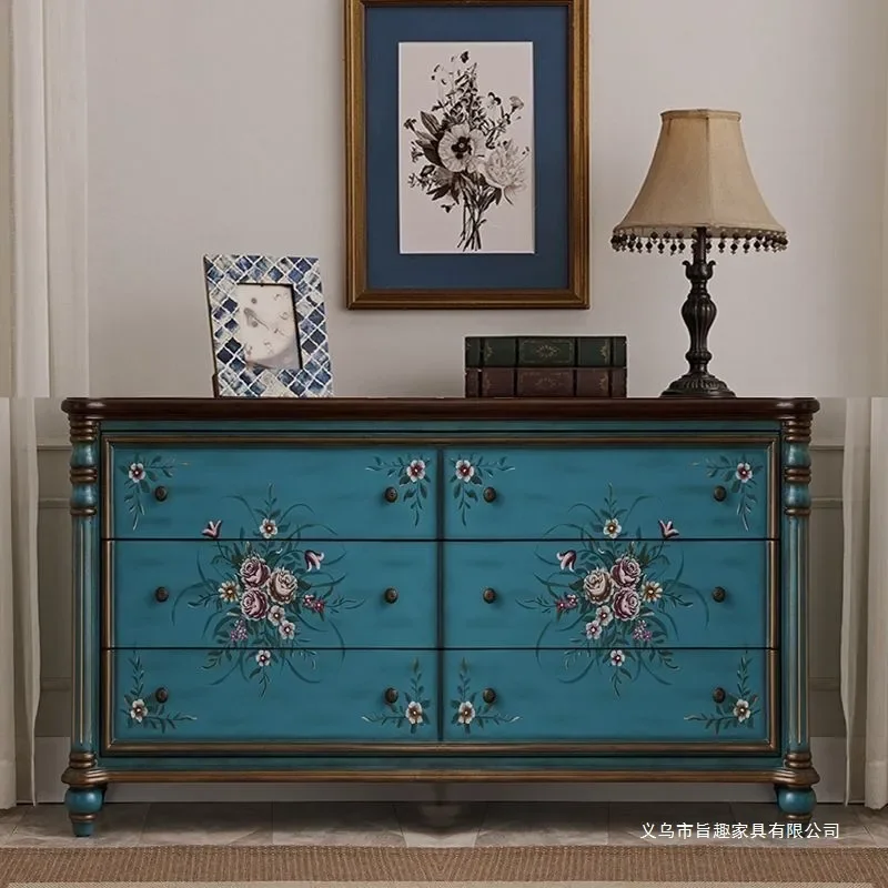 for American 3 4 6 Drawer Chest Cabinet Porch Storage European Solid Wood Locker Large Drawer Low Cabinet Complete Furniture