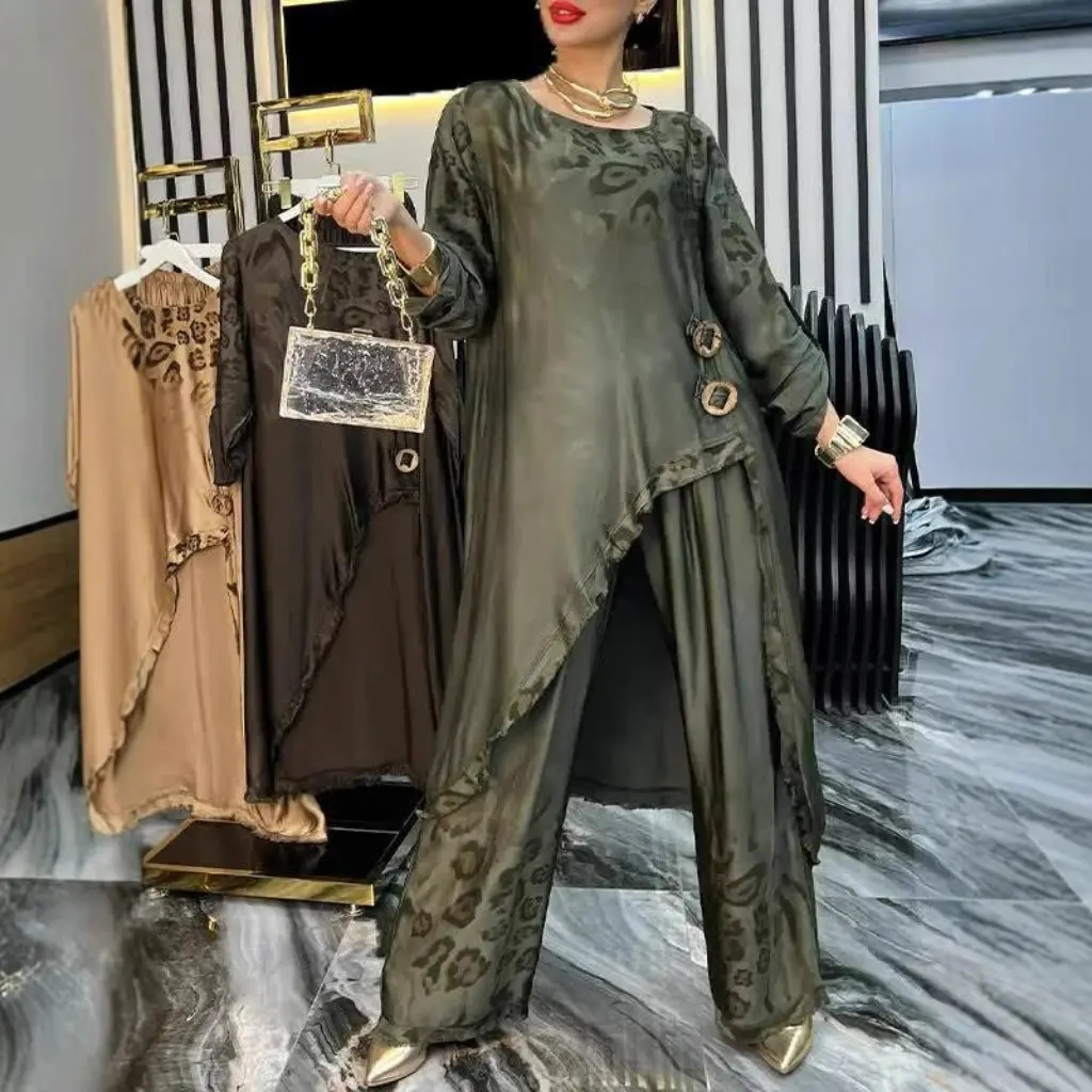 

Европейский и американский модный женский повседневный костюм с нерегулярным леопардовым принтом и пряжкой, независимый стиль станции