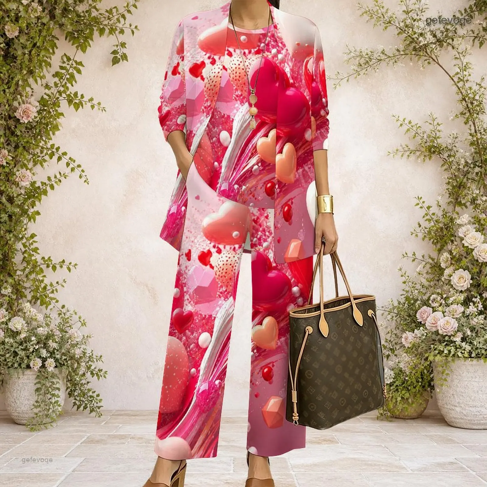 Women 3 Piece Outfit Mid Sleeve Open Cardigan With Tank Top And Wide Leg Pants Set Custom Print Ladies Casual Loungewear
