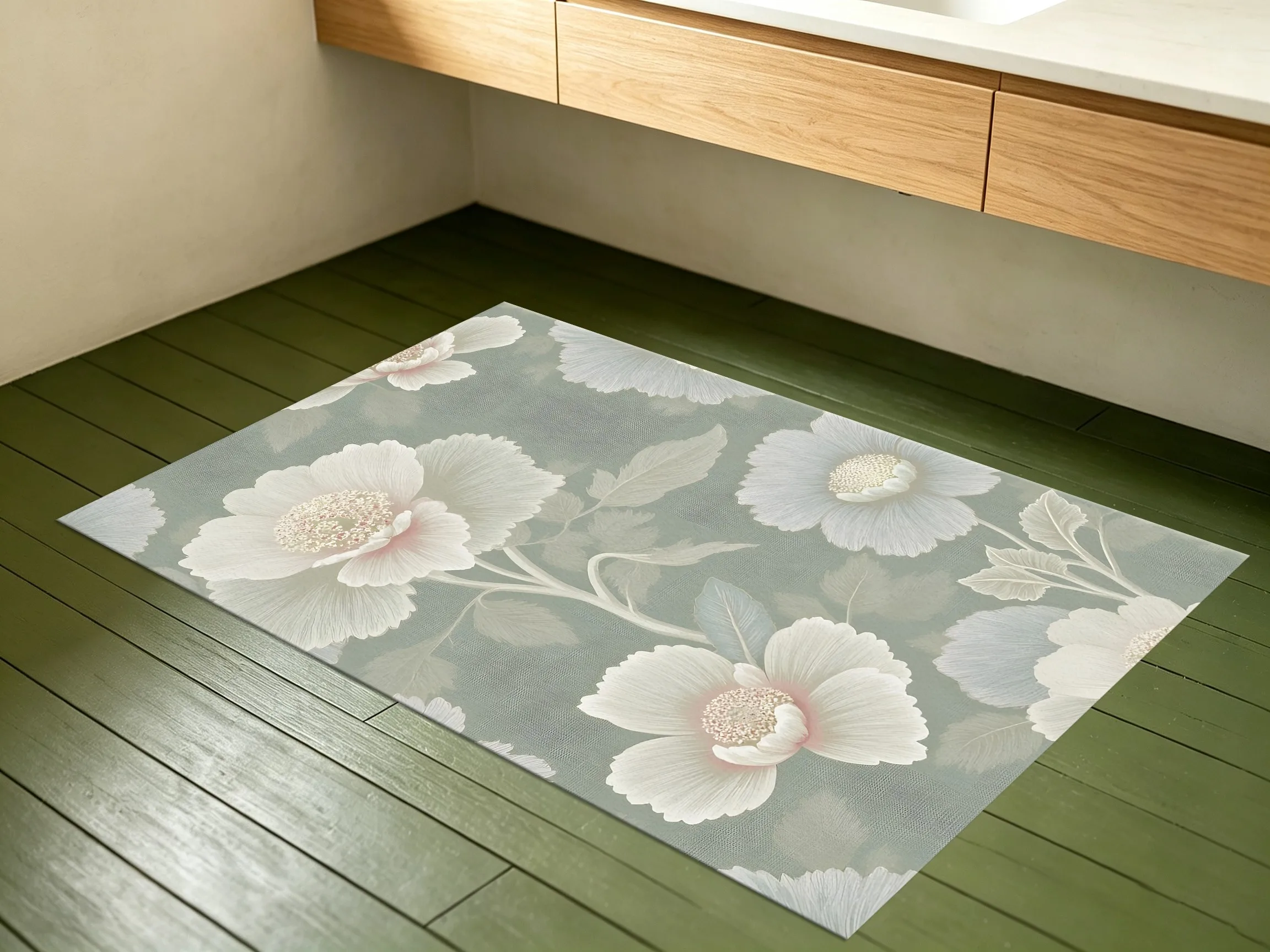 2D Large Rug Light-Colored Floral Foliage Fresh Retro Style Living Room Bedroom Home Decor