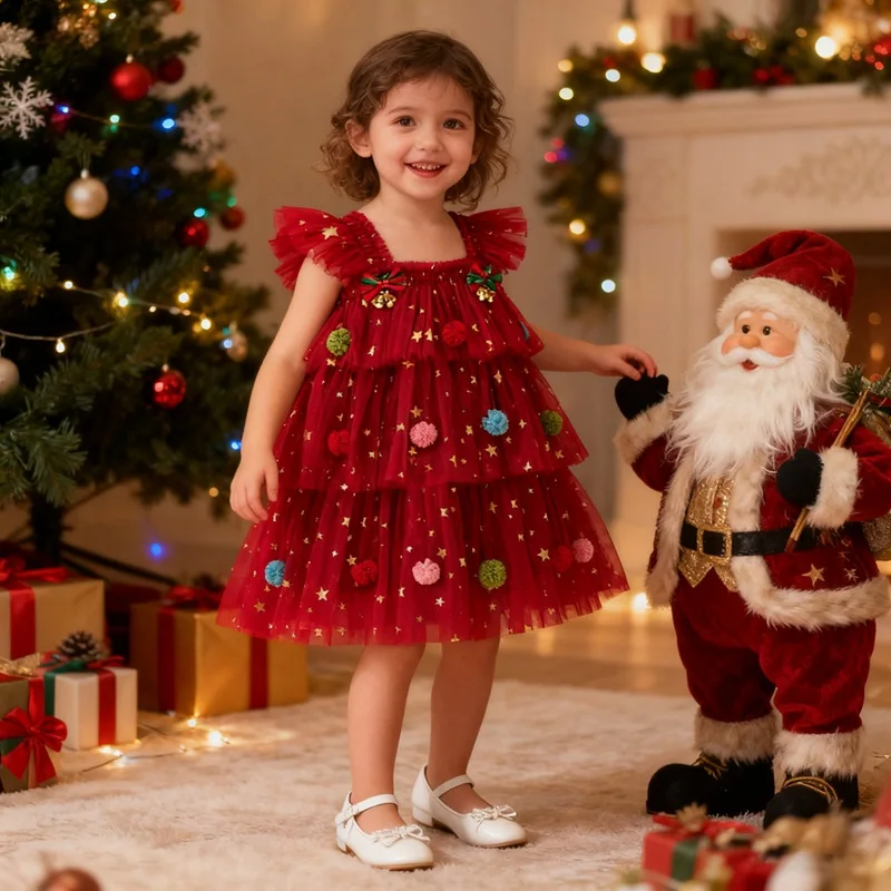 

Christmas Tutu Dress for Toddler Girls Sparkle Star Sequin Dress for Girls Christmas Princess Tutu with Halter Neck Party Outfit