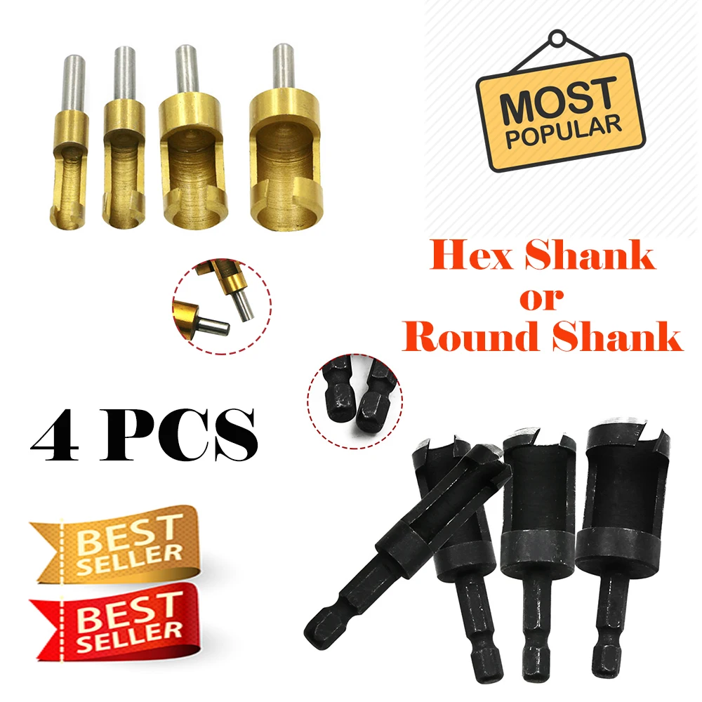 4pcs Hex/Round Shank High Carbon Steel Take Cork Knife Wood Drilling for Woodworking Opening Processing of Round Cork