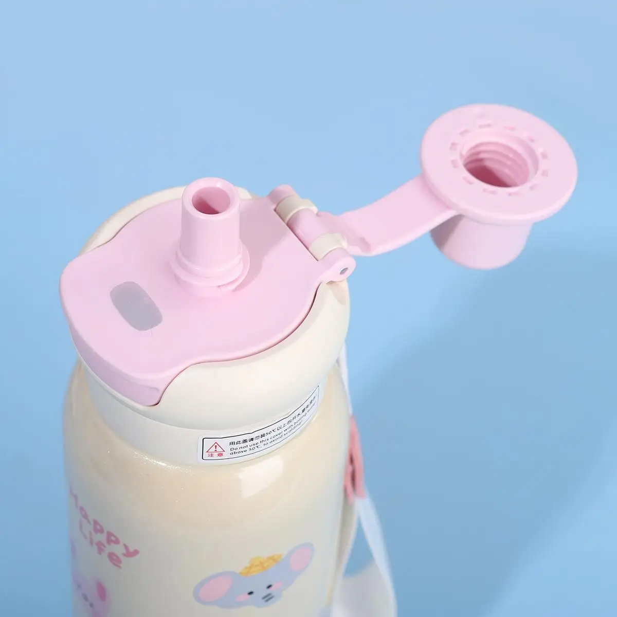 لطيف الكرتون الأزياء كوب بقشة سعة كبيرة طالب زجاجة ماء مزدوجة، قارورة معزولة من الفولاذ المقاوم للصدأ، نمط الدب القوس