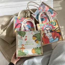 Women lunch Bag 2022 Cute Fancy Brand Luxury Canvas Shopper Feminina Top Handle Tote Bags Side Bags for Women Lonchera Loncheras