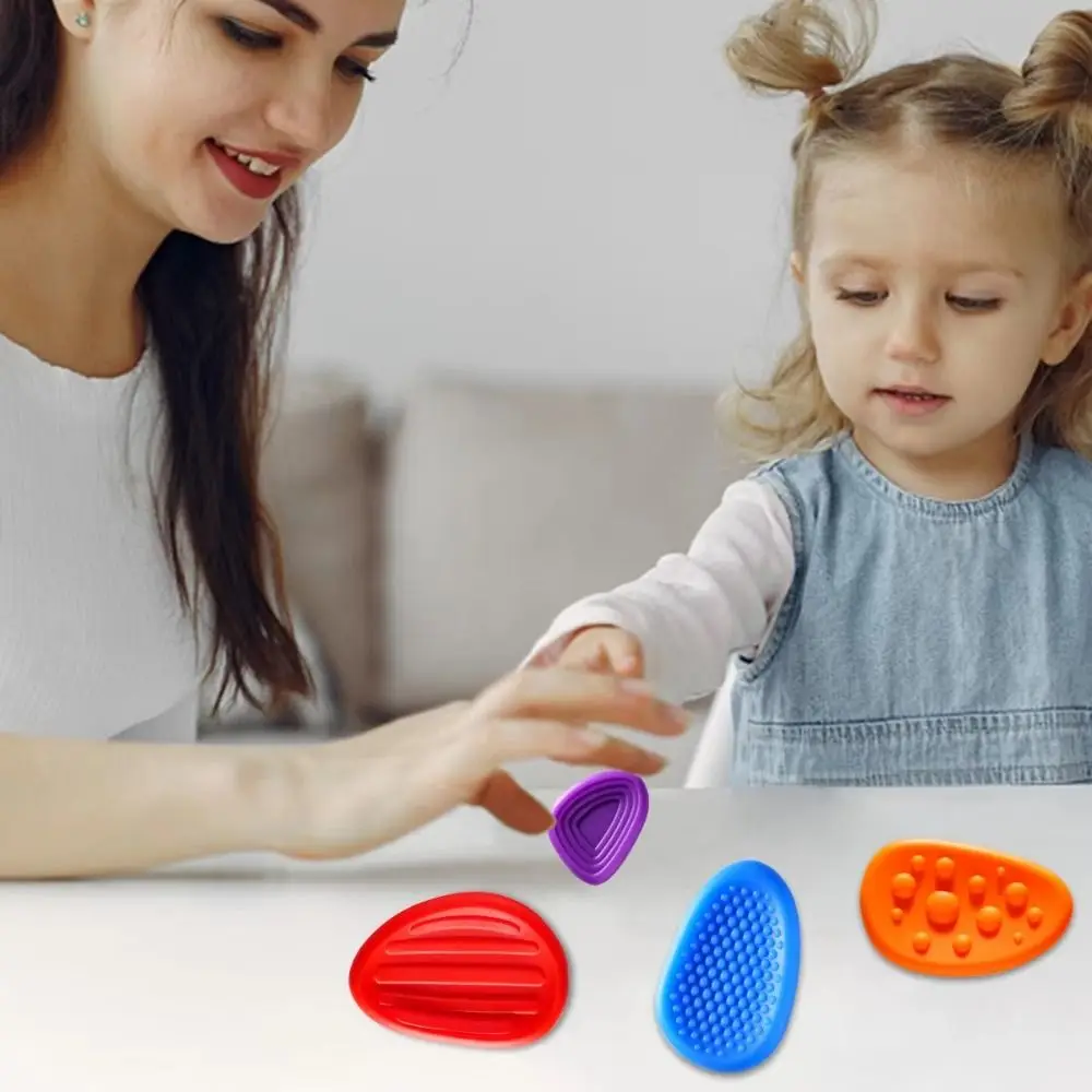 6pcs/set Textured Soft Worry Stone Fidget Silicone Relaxing Children Sensory Stone Creative No Noise Textured Worry Rocks