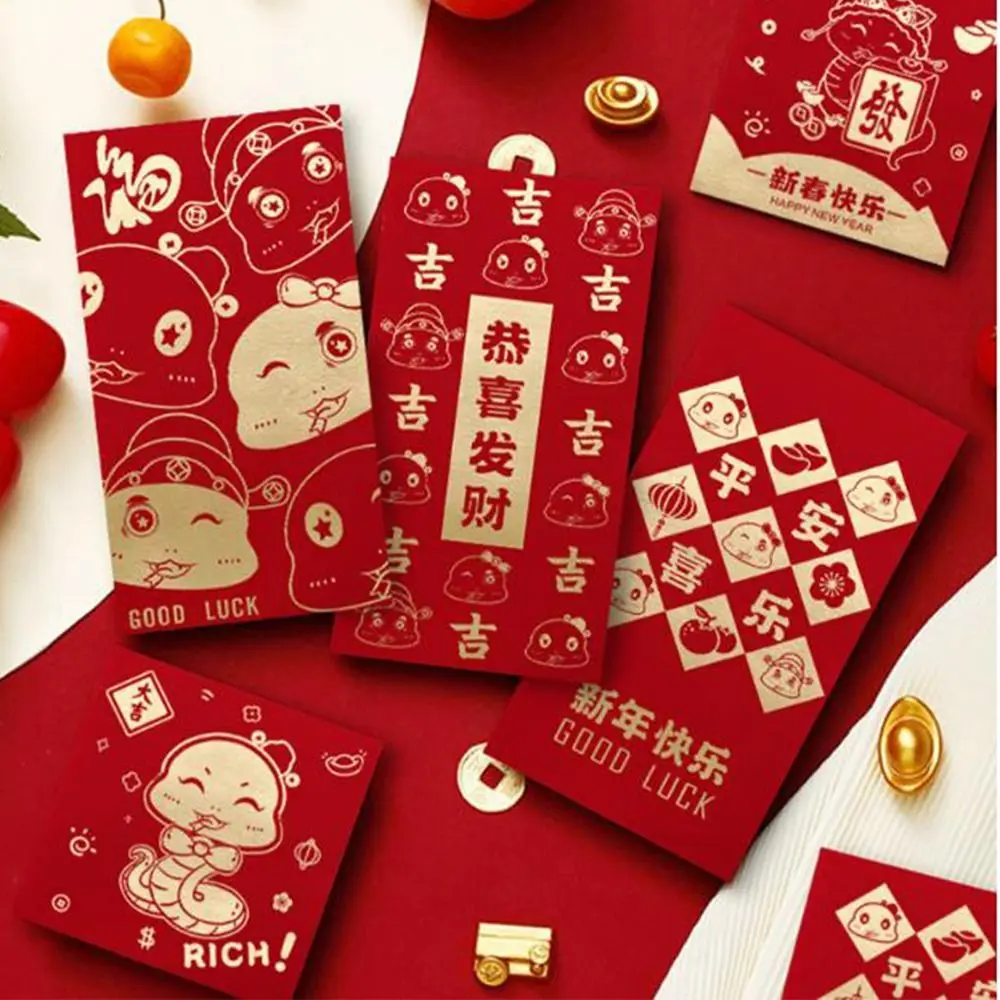 10 pezzi buste rosse cinesi creative anno del serpente carta buona fortuna pacchetti rossi Hongbao sacchetto regalo soldi cartone animato regali per bambini