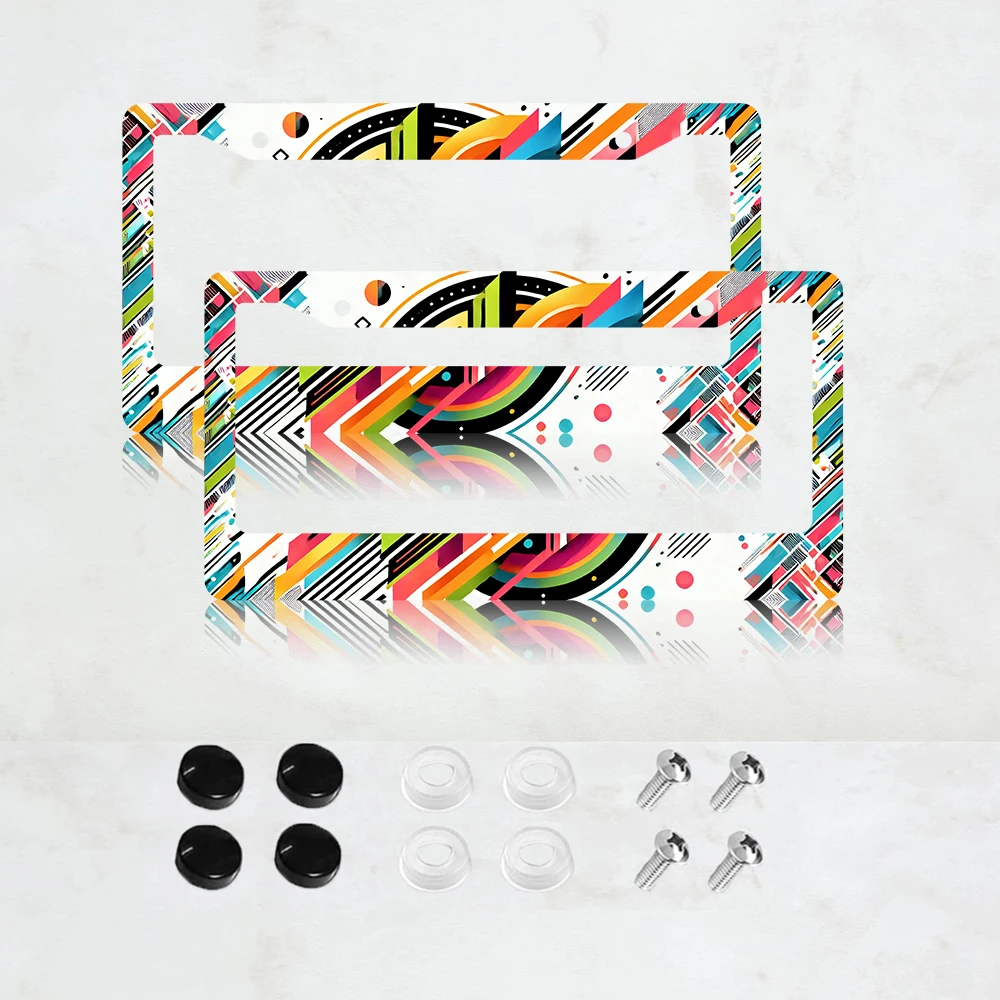 

Набор из 2-х цветных рамок для номерных знаков: забавные радужные геометрические линии, алюминиевые автозапчасти, крутой декор для номерного знака
