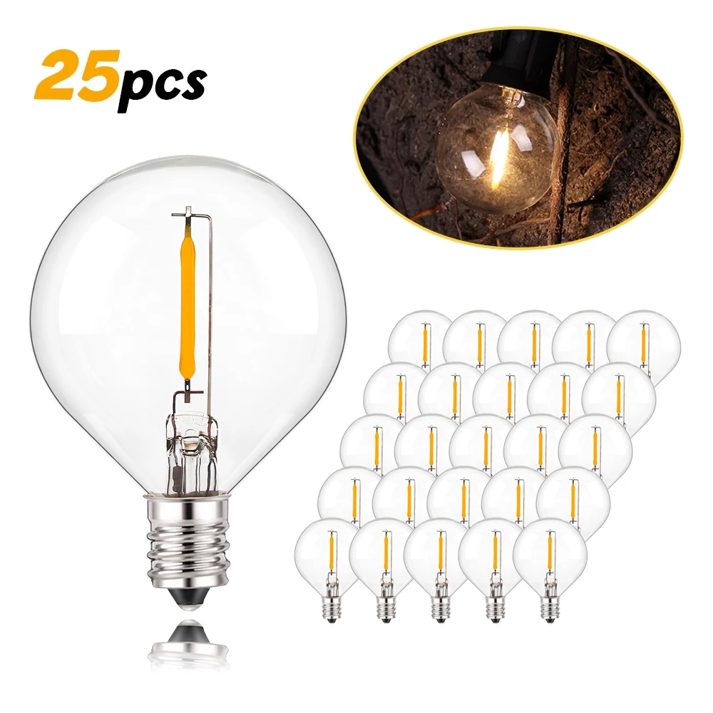 25pcs/lot Outdoor G40 LED String Light Bulb Globe Replacement Led Bulbs 220V E12 Base Socket Incandescent Bulb Garden Decoration