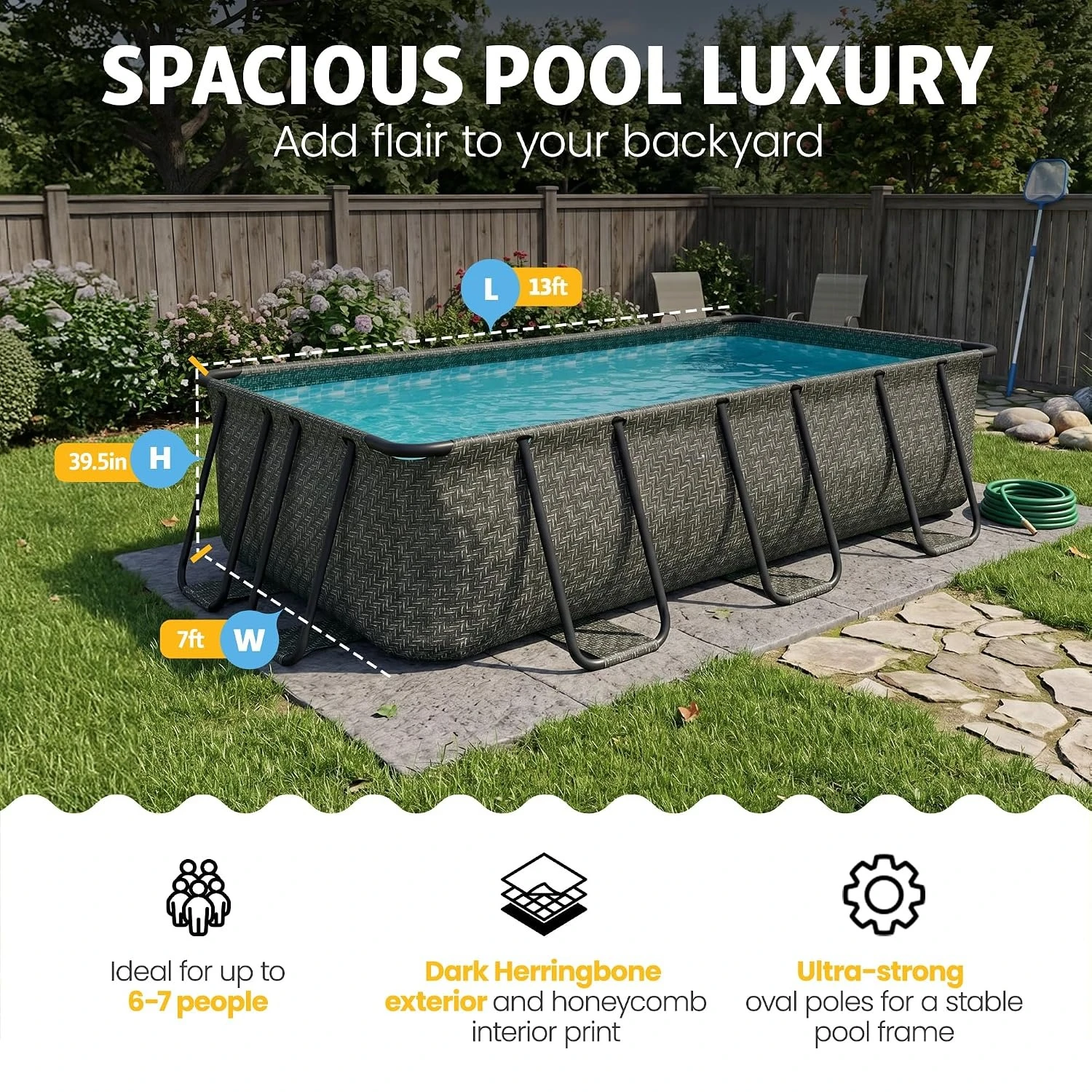 Oasis Designer Lap 13' x 7' x 39.5” Rectangular Above Ground Swimming Pool, with FiltraBoost 800 GPH Filter Pump,, Customized