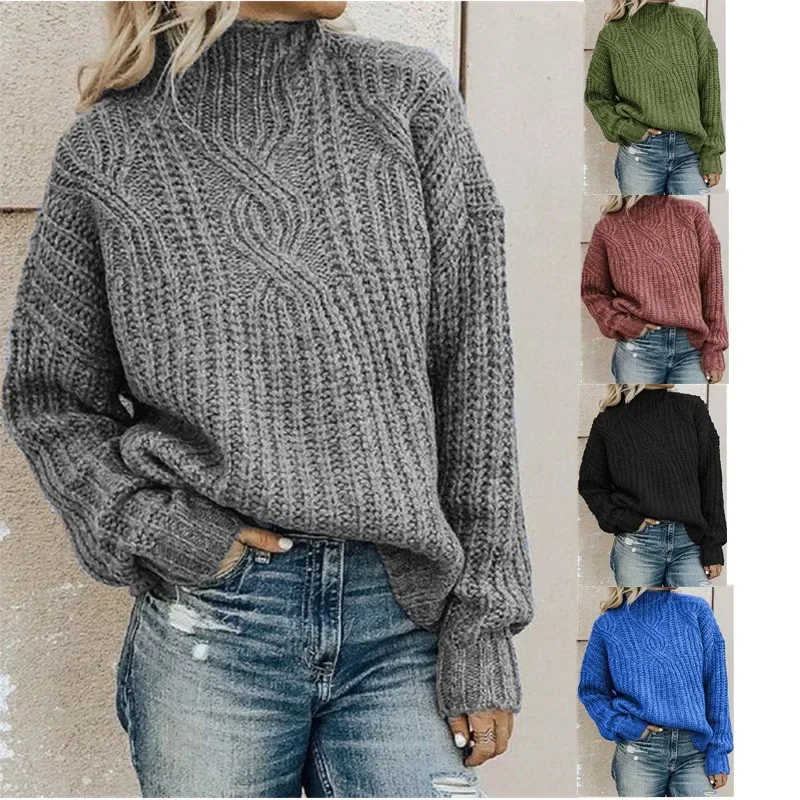 Women's Clothing New Knitwear Sweater Turtleneck Twist Knitted Top Pullover Long Sleeve