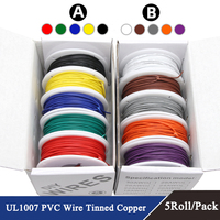 UL1007 Wire(5 Colors Mix Kit)PVC Insulation Tinned Copper Cable 30 28 26 24 22 20 18 16 AWG Stranded Electrical Line PCB Wire