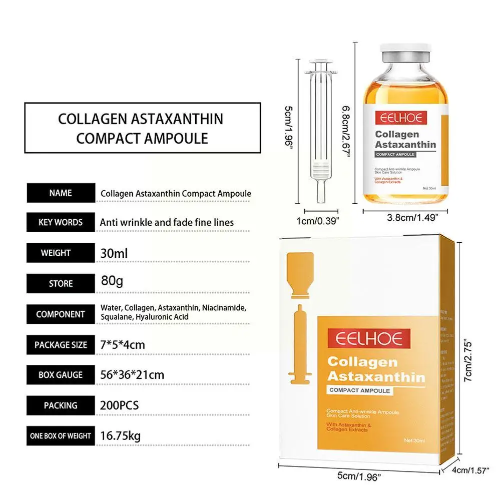 1Pcs 30ml Collagen Astaxanthin Lifting Ampoule Anti Wrinkle Lines Fade Promote Blood Fine Circulation Essence I3C7