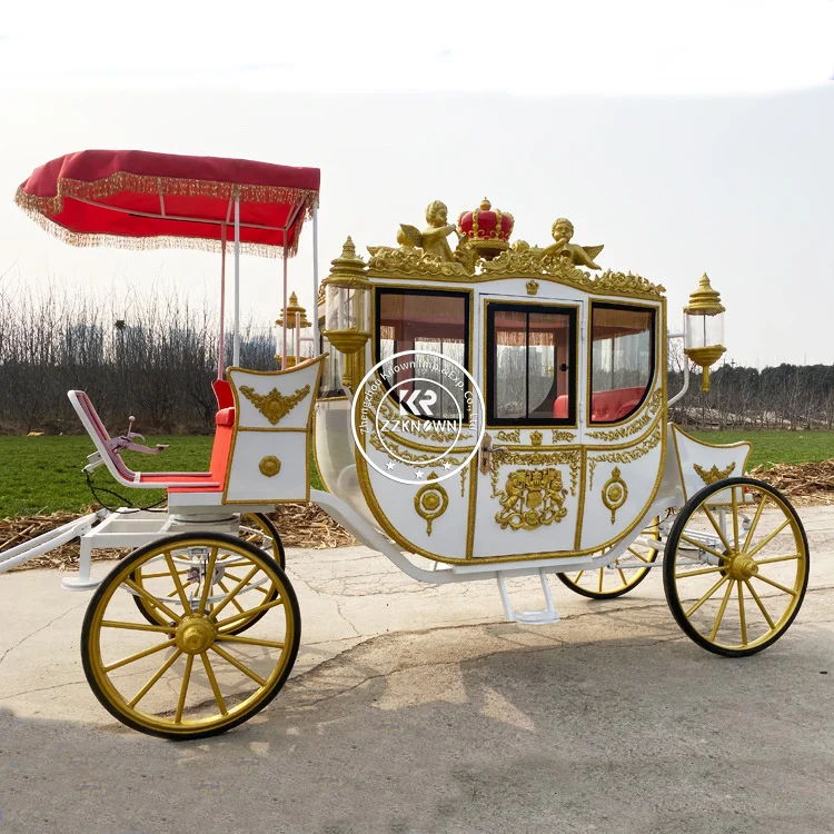 Factory Supply Customizable Electric Classic Vintage White Royal Carriage Luxury Wedding Carriage For Sale With Lights