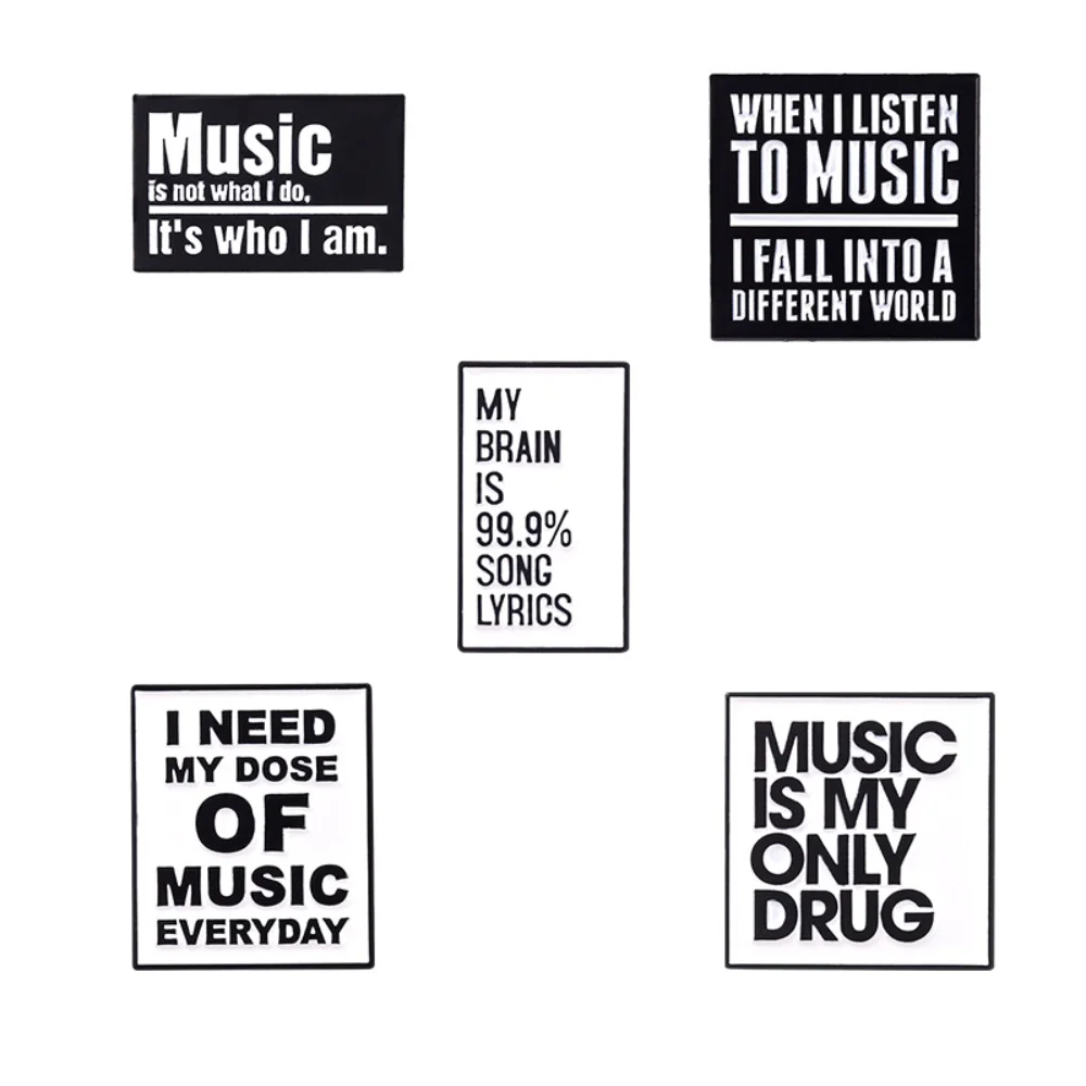 Music Themed Text Brooch Music Enthusiast Black and White Trendy Cool Personality Badge Clothes Bags Accessories and Pins