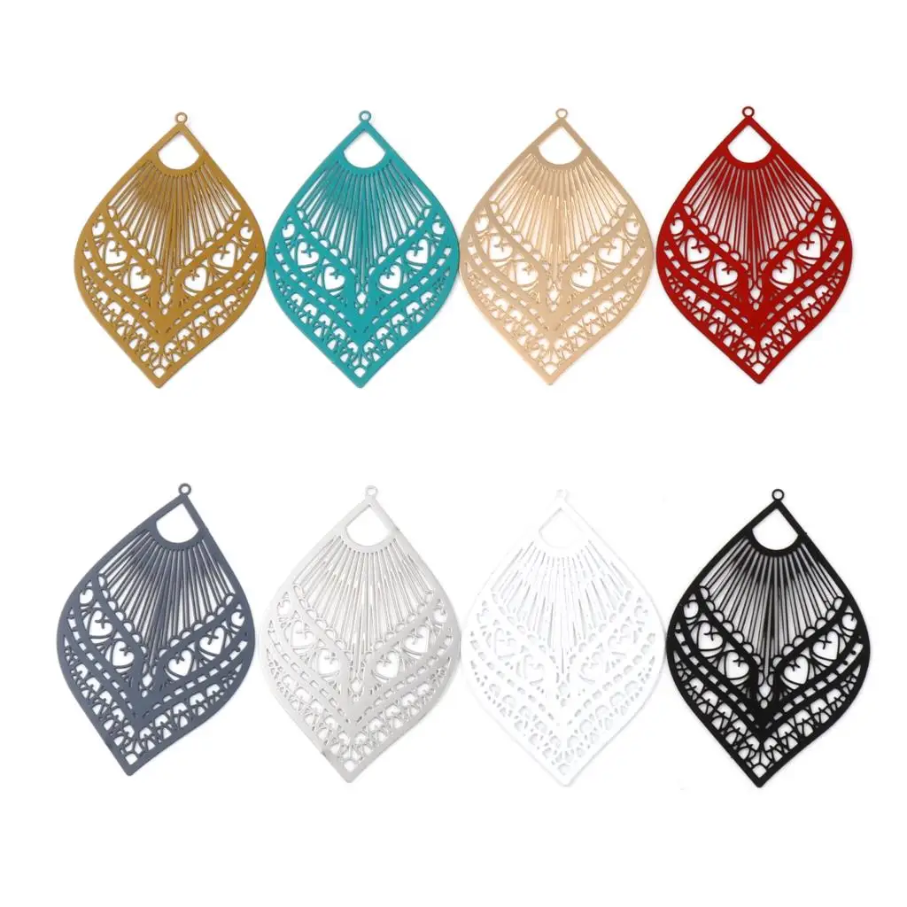 Multicolor Iron Alloy Filigree Stamping Pendants Leaf Filigree Vintage Metal Charms DIY Making Necklace Earrings Jewelry,10PCs