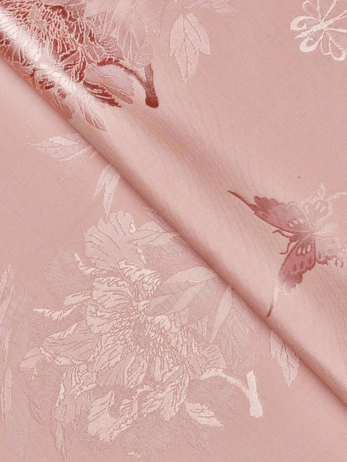 

Традиционная текстильная ткань из медно-аммониачального шелка цвета нюд-розовый с цветочной вышивкой для одежды