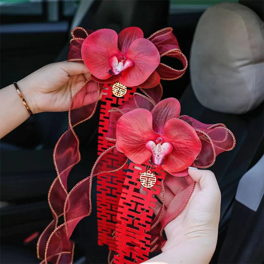 

2Pcs Suction Cup Ribbon Wedding Car Flower Artificial Bowknot Wedding Decoration Reusable Simulation Fake Flower Bouquet