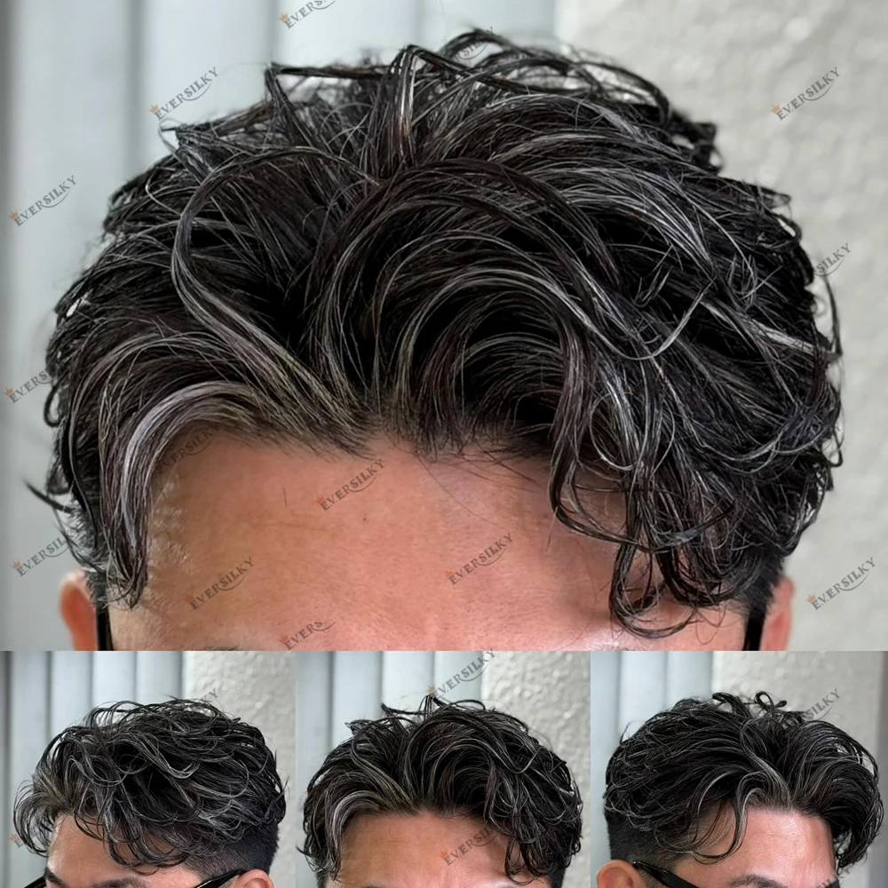 Old Men 1B65 Super Durable Human Hair Capillary Prosthesis Bald Men's Hair Replacement 0.1mm-0.12mm Poly Skin Man Toupee 1B50