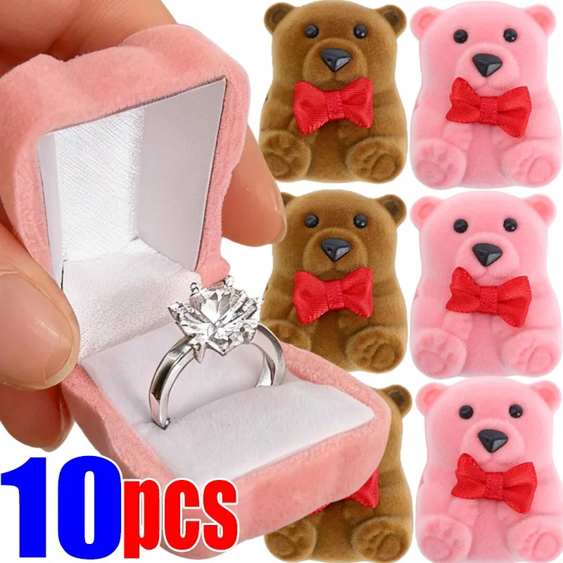 

1/10pcs Cute Bear Jewelry Box Plush Ring Holder Romantic Gift Box for Valentine Proposal Wedding Portable Ring Case Valentine