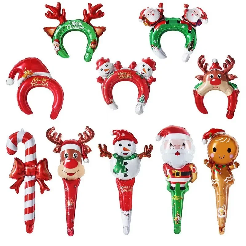 Christmas Party Balloons, Santa Claus, Strike Stick, Headband, Hair Band, Foil Balloon, Happy New Year Decors, 5 Pcs, 10Pcs