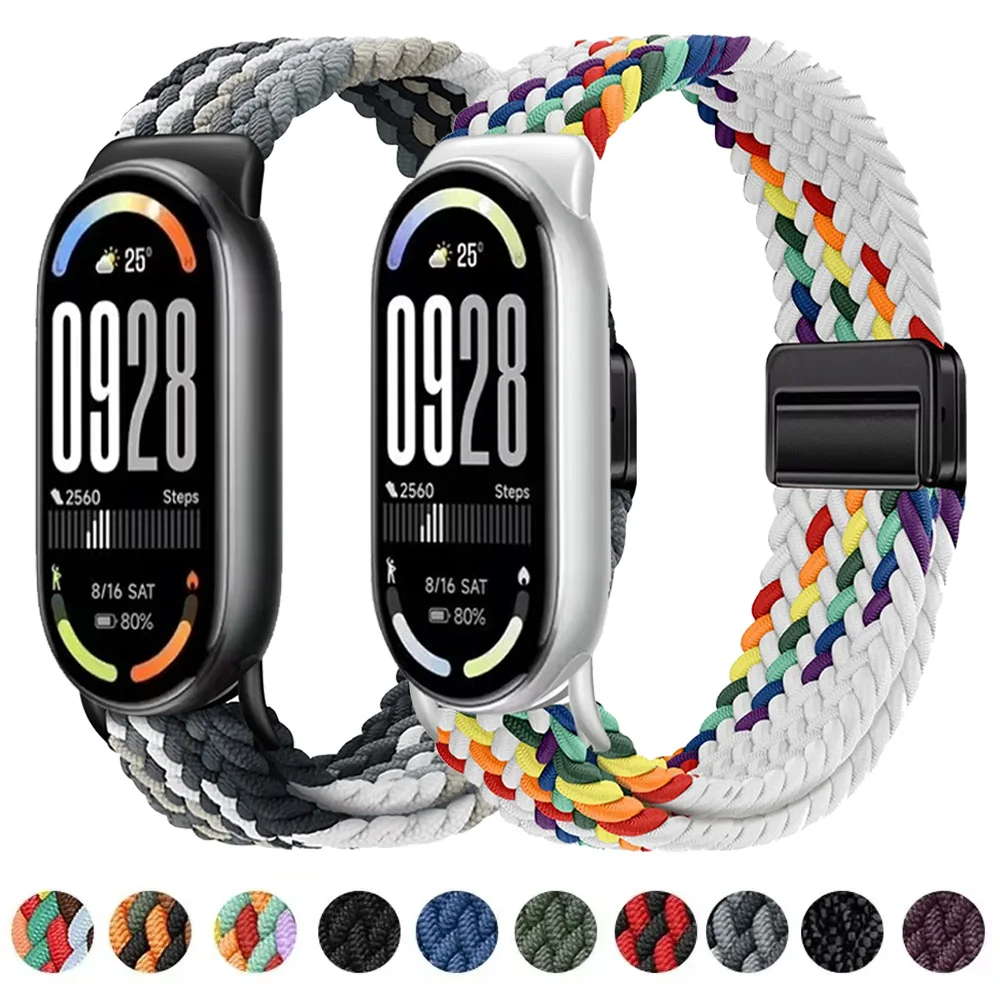 Nylon Geflochtenes Schlaufenarmband für Xiaomi Band 10 9 8 Magnetverschluss Atmungsaktives Correa Armband für Xiaomi Mi Band 10 9 Zubehör