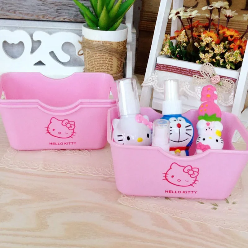 Sanrio Hello Kitty Cute Cartoon Mini Desktop Rectangle Storage Box Cosmetic Storage Basket Girl Jewelry Box Anime Character Gift