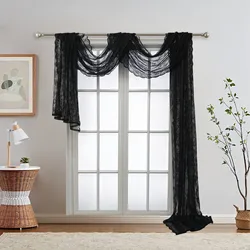 Black Luxury Floral Embroidery Elegant Jacquard Sheer Scarf Valance Extra Long Voile Wedding Arch Bed Canopy Party Backdrop