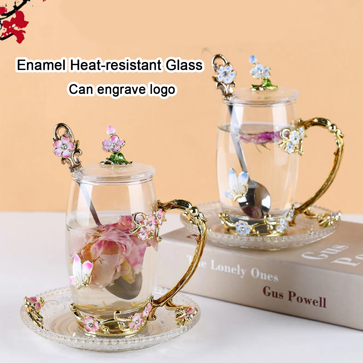 (Can Engrave Logo)Enameled Crystal Couple's Water Cup, Heat-resistant Tea Glass, Coffee Cup, Household Milk Glass, Breakfast Cup