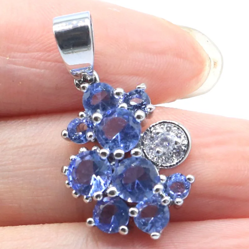 Buy 5 Get 1 Free 29x15mm SheCrown Multi Color Violet Tanzanite Iolite Ruby Tanzanite Blue Topaz CZ Women Silver Pendant