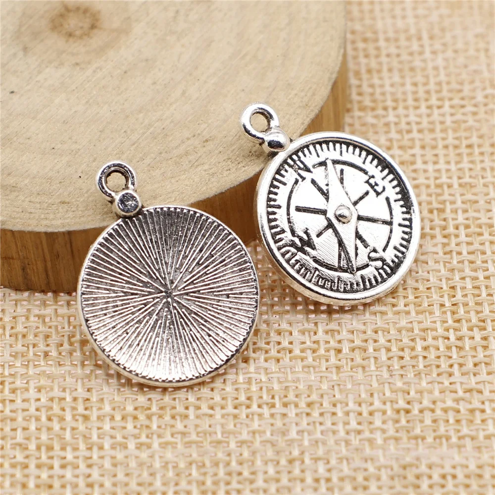 WYSIWYG 3pcs Charms Compass 20x27mm Antique Silver Color Pendant Compass Charms For Jewelry Making Jewelry Findings