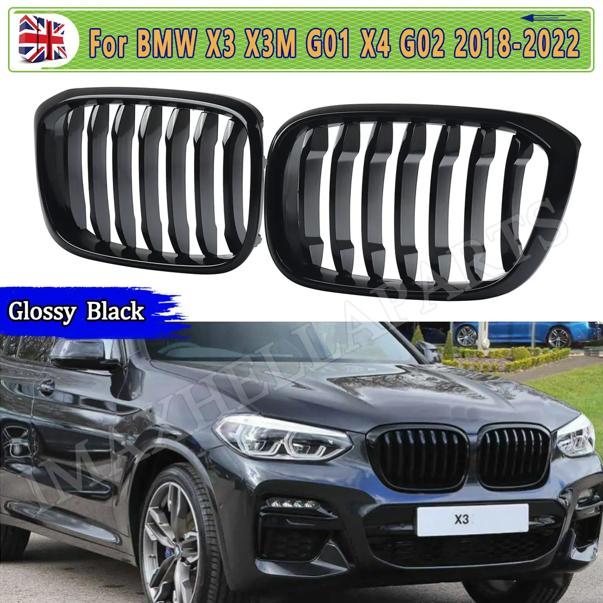 

GLOSS BLACK Car Grille Grid FOR BMW X3 G01 X4 G02 2018 2019 2020 2021 FRONT KIDNEY GRILLES SINGLE SLATS Racing Grills Auto Parts