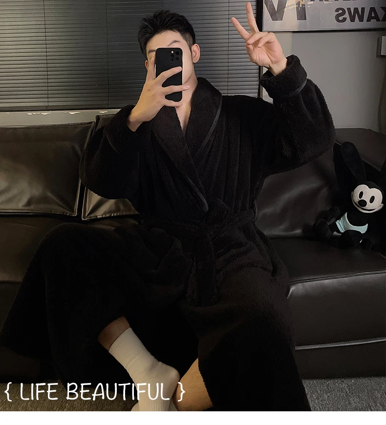 Plush robe men-black