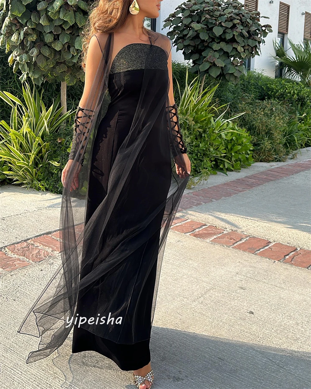 Strapless cetim drapeadas Celebrity Dress, Vestido celebridade de comprimento do tornozelo