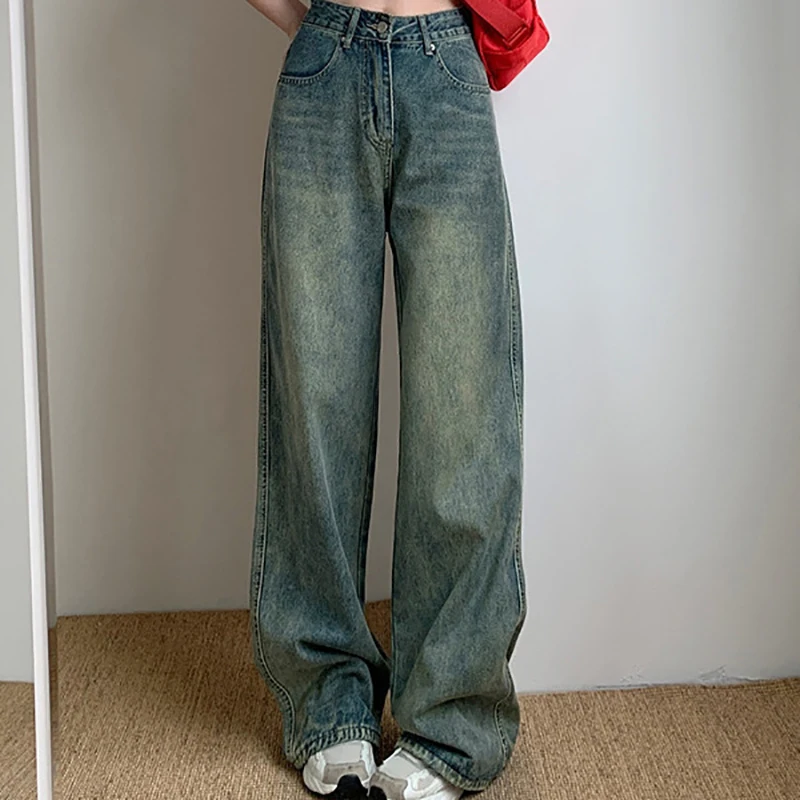 Damskie luźne dżinsy Y2K Boyfriend Jeans Retro Distressed Straight Leg Angry Jeans 2024 Street Fashion